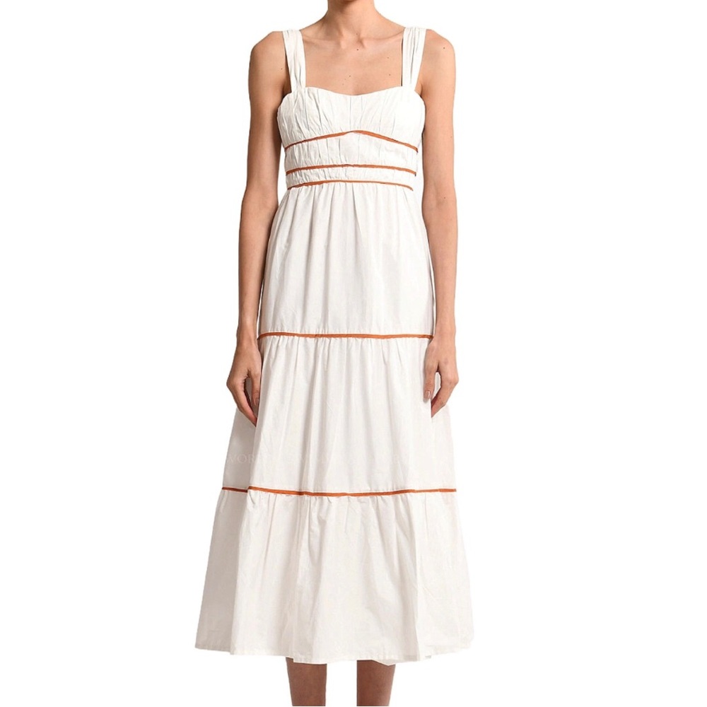 NWT Encantadore Ayda Gathered Piped Sweatheart White Midi Dress Size Small